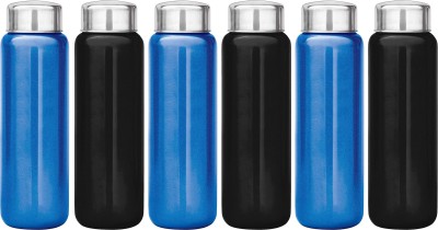 KUBER INDUSTRIES Shining Metal Stainless Steel 6Pcs Fridge Water Bottle, 1000 ML (Black & Blue) 1000 ml Bottle(Pack of 6, Multicolor, Steel)