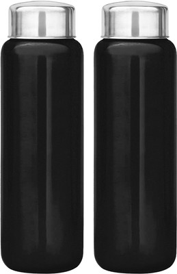 KUBER INDUSTRIES 1000 ml Steel Bottle(Pack of 2, Black)