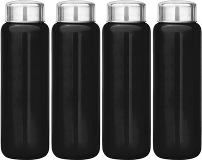KUBER INDUSTRIES 1000 ml Steel Bottle(Pack of 4, Black)