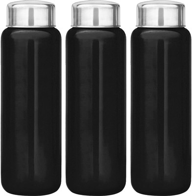 KUBER INDUSTRIES 1000 ml Steel Bottle(Pack of 3, Black)
