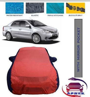 APNEK Car Cover For Toyota Etios (With Mirror Pockets)(Red, Blue)