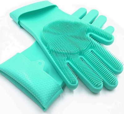 RBGIIT Reusable Washable Wet And Dry Heat Water Restitance Kitchen Bathroom Toilet Garden Bike Car Platform Washing Dish Or Clothes Pet Dog Animal Care Hand Silicon Rubber Gloves RBGS165 Wet and Dry Disposable Glove Set(Medium Pack of 2)