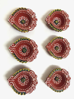 Paaroots Earthenware (Pack of 6) Table Diya Set(Height: 1.5 inch)