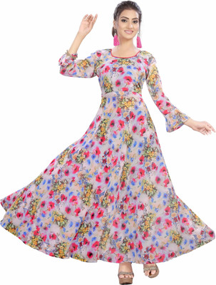 ICYNOSURE Women Maxi White, Pink Full Length Dress