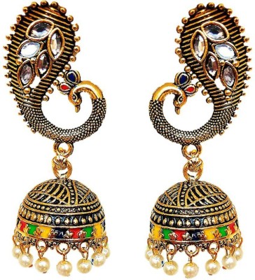 Muccasacra Ethnic Wear Golden Multicolour Stylish Bling Stud Crystal, Beads Alloy, Sterling Silver, Metal Earring Set