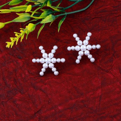 SILVER SHINE Lovely White Shiny Pearl Party Wear For Girls And Women Alloy Stud Earring