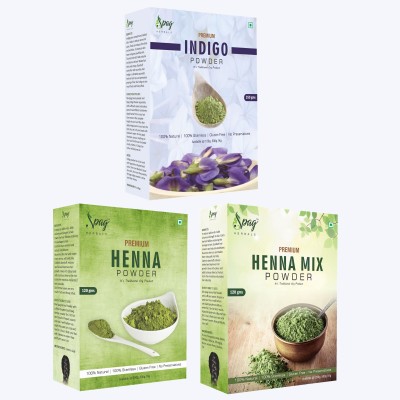 Spag HERBALS Organic Indigo, Henna & Henna-Mix Powder For Hair - 360g (120gm x 3)(120 g)