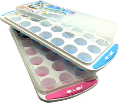JOYO Popup Ice Cube Tray with Flexible Silicon Bottom and Over Lid Blue, Pink Plastic, Silicone Ice Cube Tray(Pack of2)