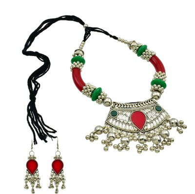 HIGH TRENDZ Alloy Sterling Silver Red, Green Jewellery Set(Pack of 1)