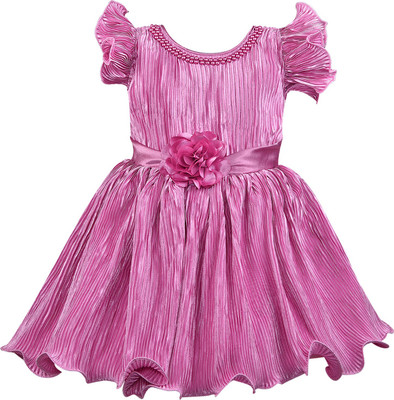 Wishkaro Girls Midi/Knee Length Party Dress(Pink, Cap Sleeve)