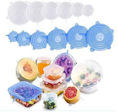 VSVS VSVS Set of 6 Reusable Safety Silicone Stretch Dishwasher Microwave and Freezer Safe Lids Flexible Covers for Rectangle Round Square - Bowls Dishes Plates Cans Jars 8 inch Lid Set, Pack of 12(Silicone)