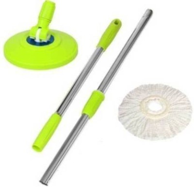 AMAZEE Spin Mop Handle Stick with Microfiber Head Refill Stainless Steel (Pack of 1) Mop Head and Rod(Green)