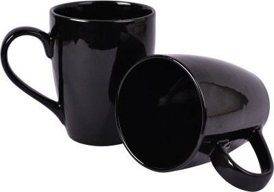 Fly Buy Raven black shine classic and handy tea/milk/coffee mugs set of 2 (300ml) Ceramic Coffee Mug(300 ml, Pack of 2)