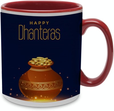 COLOR YARD best happy dhanteras festival design with gold coin-pot design on Ceramic Coffee Mug(320 ml)