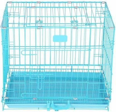 Naaz pet world Single Door Folding Metal Dog Cage/Crate/Kennel with Removable Tray (Blue) Hard Crate Pet Crate