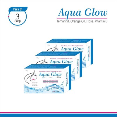 Aqua Glow Soap for Acne, Dark Circles, Fairness, Pimples, Black Spots and Anti-Aging with Vitamin E, Tamarind extract & Rose extract.(3 x 75 g)