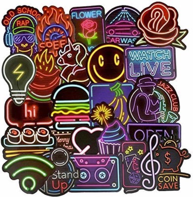 IDREAM 4 cm Neon Light Classic Vintage Icon Self Adhesive Die Cut Self Adhesive Sticker(Pack of 50)