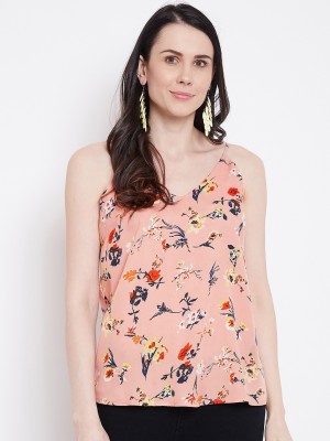 PURYS Casual Sleeveless, No Sleeve Printed, Floral Print Women Pink Top