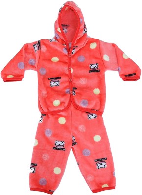 PIKIPOO Presents Born Baby Winter Wear Keep Warm Cartoon Printing Hoodies Baby Clothes 2Pcs Sets Cotton Baby Boys Girls Unisex Baby Fleece/Velvet Suit Infant Clothes (Red, 0-3 Months)(Red)