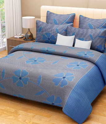 UNIQUE STYLE TRADERS 144 TC Cotton Queen 3D Printed Flat Bedsheet(Pack of 1, Blue)