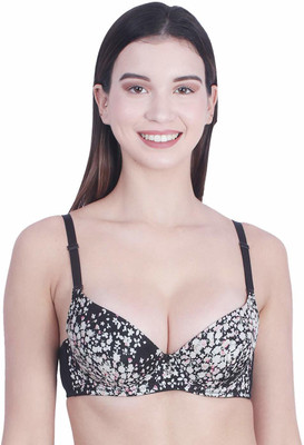 KavJay Women's Poly Cotton Printed Padded Underwired Push-Up Bra Women Push-up Heavily Padded Bra(Black)