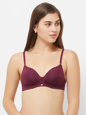 SOIE Woman's Semi/Medium coverage Padded Non-Wired T-shirt Bra Women T-Shirt Lightly Padded Bra(Maroon)