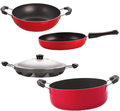 NIRLON FP10_KD11_AP12_CS24 Non-Stick Coated Cookware Set(PTFE (Non-stick), Aluminium, 4 - Piece)