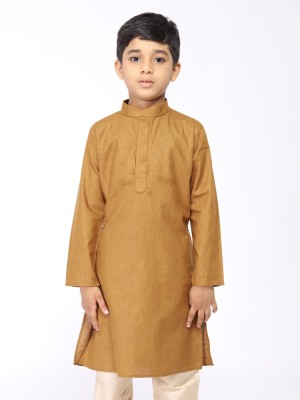 Tabard Boys Solid Straight Kurta(Brown)