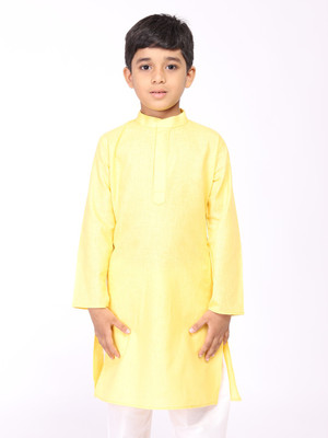 Tabard Boys Self Design Straight Kurta(Yellow)