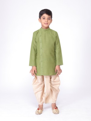 Tabard Boys Solid Straight Kurta(Green)