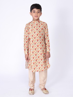 Tabard Boys Printed Straight Kurta(Orange)