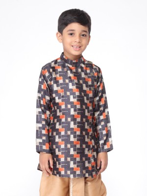 Tabard Boys Printed Straight Kurta(Black)