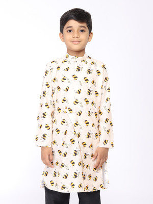 Tabard Boys Printed Straight Kurta(Beige)