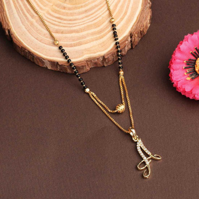 KNIZZAL ENTERPRISE KNIZZAL ENTERPRISE Valentine Gifts alphabet Letter Pendant Locket Gold Plated Heart for Men and Women mangalsutra Stone Mangalsutra