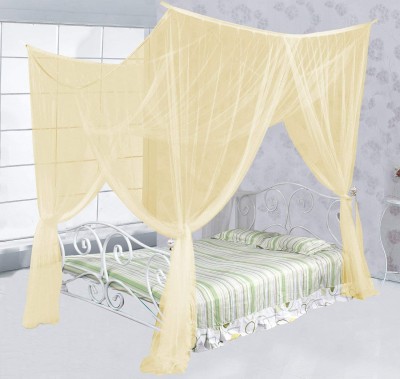 M H Collection Nylon Adults Washable Mosquito Net Ivory, 6.5x6.5 ft 4 Corner Post Bed Canopy, Quick and Easy Installation for King Size Beds Large Queen Size Bed Curtain Mosquito Net(Ivory, Frame Hung)