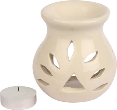 PeepalComm Ceramic Oil Burner Aroma Diffuser, (White) -Set of 1 with 2 Tlight,1 oil Free Aroma Oil, Diffuser PP-Fragrance Diffuser Burner(10 ml)