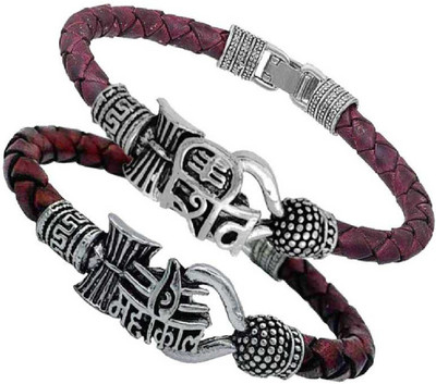 Pratima Brass, Leather Silver Bracelet Set(Pack of 2)