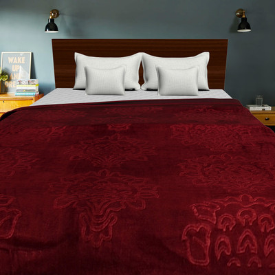 One Cliq Shoppe Self Design Double Mink Blanket for  AC Room(Microfiber, Maroon)