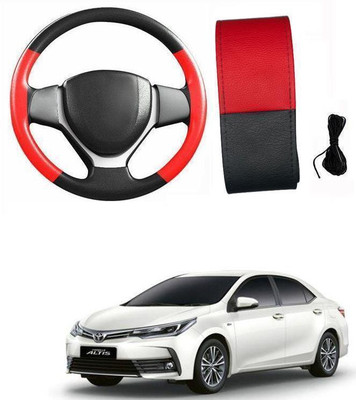 arneja trading company Hand Stiched Steering Cover For Toyota Corolla Altis(Red, Black, Leatherite)