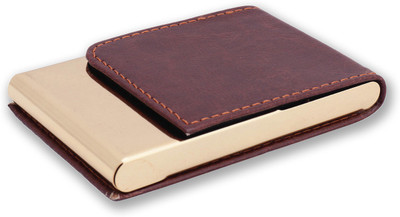 auteur Gold Plated With Brown Pu Leather , RFID Safe , Slim ,Stylish For Men & Women 15 Card Holder(Set of 1, Multicolor)
