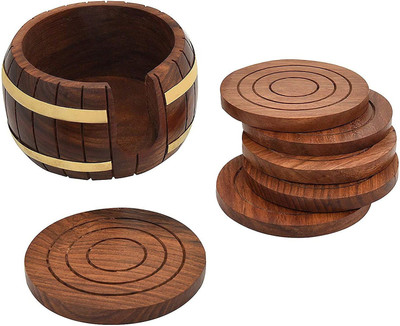 ARTANDCRAFTINDIA Round Reversible Wood Coaster Set(Pack of 6)