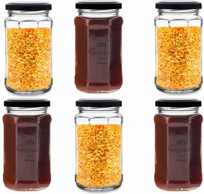 CROCO JAR Glass Pickle Jar  - 500 ml(Pack of 6, Black)