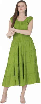 KARTX Women A-line Green Midi/Calf Length Dress
