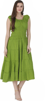 CHERIMODA Women Fit and Flare Green Midi/Calf Length Dress