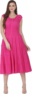 CHERIMODA Women Fit and Flare Pink Dress