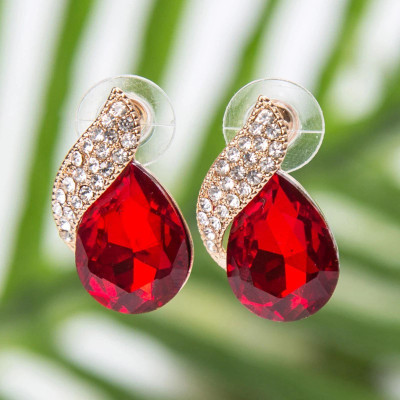 Misstyle Red Colour Drop-Shaped Crystal Alloy Earrings Crystal Crystal Stud Earring