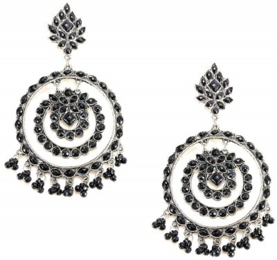 Aadiyatri German Stone Afghani Stylish Flower Double Round Traditional Earrings for Beautiful Oxidised Silver Toned Handcrafted Chandbali Large Earring For Women & Girls Alloy Drops & Danglers