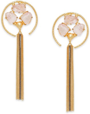 Moon Dust Semi Precious look Gemstone Fancy Latest & Designer Tassel Earrings for Women (MD_65) Brass Drops & Danglers