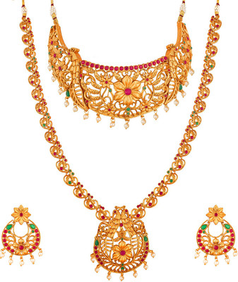 AADITA Alloy Gold-plated Red, Green, White Jewellery Set(Pack of 1)