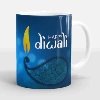 Sublikraft Happy Diwali with Diya Printed Ceramic Coffee Mug(330 ml)